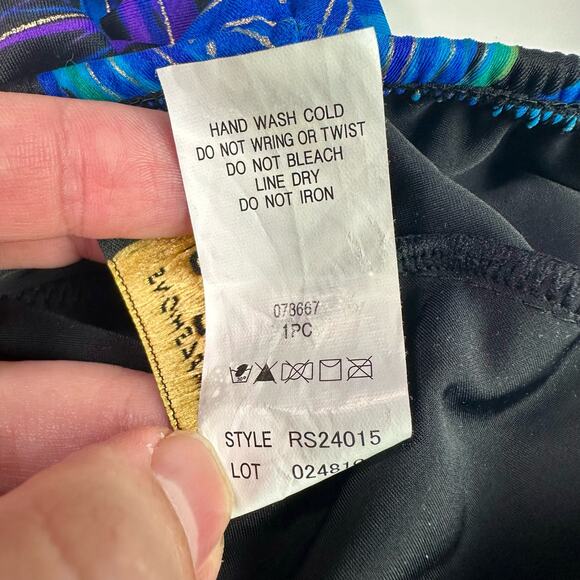 Robby Len Women's 16 One Piece Peacock Print & Gold Ruffled One Piece Swimsuit - Picture 5 of 8